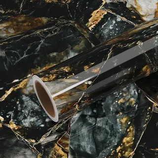 VEELIKE Klebefolie Marmoroptik Schwarz Gold 81cm×300cm Möbelfolie Marmor Folie Arbeitsplatte Küche Marmor Tapete Badezimmer Wasserfest Marmortapeten Wand Gold Selbstklebende Folie Küchenrückwand