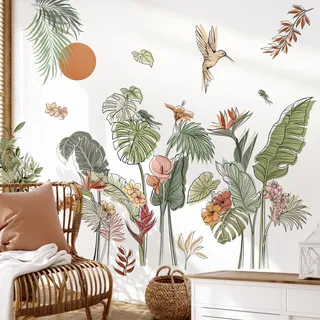 decalmile Wandtattoo Tropische Blätter Blumen Boho Wandaufkleber Retro Blumen Palme Blätter Pflanzen Wandsticker Wohnzimmer Schlafzimmer Büros Wanddeko