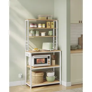 VASAGLE Küchenregal mit Steckdosen,Standregal stehend,für Mikrowelle,Stahlrahmen - Weiß