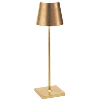 Zafferano, Poldina Pro Lampe mit Goldfarbenes Blatt, Kabellose, Wiederaufladbare Tischlampe mit Touch Control, Für den Innenbereich Geeignet, Dimmer, 2200-3000 K, Höhe 38 cm