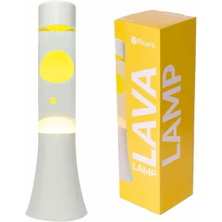 FISURA - Gelbe Lavalampe. 30 cm große Lavalampe mit weiße Basis, transparenter Flüssigkeit und gelber Lava. Lampe mit Entspannungseffekt. 9x9x30 cm