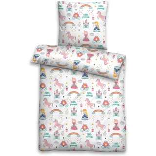 Biberna Feinbiber Bettwäsche Little Princess Größe 135x200 cm 80x80 cm - Weiß