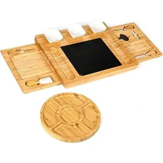 Käse- und Wein-Servicetisch mit Holzbasis, magnetische 2-Stunden-Ladestation, Holz-Servierteller und -Brett für Käse, Wein und Vorspeisenplatten.