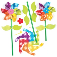 Baker Ross AG309 Windrädchen-Bastelsets „Blume“ in Regenbogenfarben für Kinder zum Basteln und Spielen (6 Stück), Sortiert, 13 cm, 6 Pack