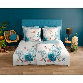 good morning Wendebettwäsche »Reine« 3 Stk. tlg. 100% Baumwolle, 135x200, Reißverschluss, Wendeoptik, Maritim, Meer, blau