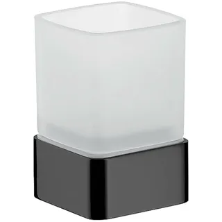 EMCO loft Glashalter mit 1 Glas zur Wandmontage, eleganter Zahnbürstenhalter aus Aluminium und Kristallglas, hochwertiger Zahnputzbecher, schwarz matt und satiniert