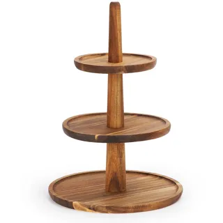 E-ROOM TREND Etagere Tortenständer aus Holz Kuchenplatte 3 Etagen | Kuchenständer, Halter Turm Servierständer mit Akazieholz Griff, für Geburtstag Nachmittagstee Hochzeit Baby Dusche