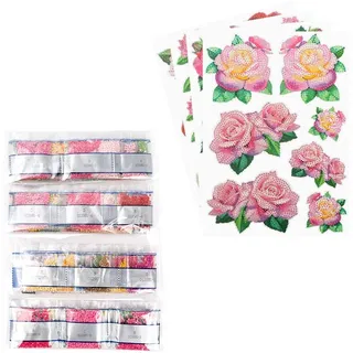 Ideen mit Herz Diamond Painting Sticker | 4 Bogen in DIN A4 | Aufkleber einzeln abziehbar | inkl. Schmucksteine (Rosen)