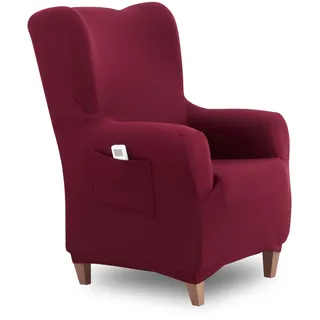 Textilhome Ohrensessel Bezug 1-Sitzer Jacquard Stretchhusse für Ohrensessel, Elastischer Ohrensesselbezug & Überzug, Sesselschoner Waschbar, Rot 70–100 cm