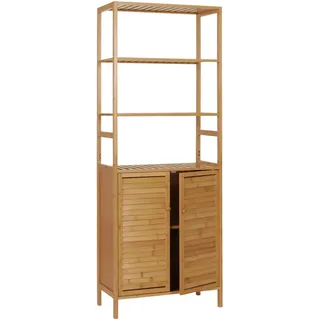 Mendler Hochschrank HWC-B18, Badschrank Badregal Schrank Regal, 2 Türen 4 Regalböden Bambus MDF 168x64x33cm