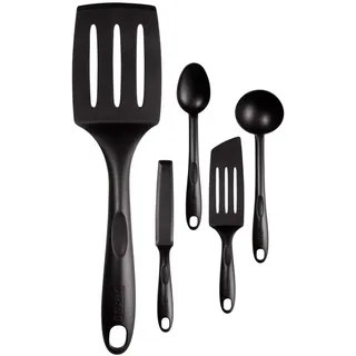 Tefal Bienvenue Küchenhelfer-Set bestehend aus Pfannenwender, Schöpfkelle, Schaumlöffel, Suppenkelle, Löffel, Soßenlöffel, Schwarz, Kunststoff