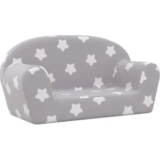 vidaXL Kindersofa 2-Sitzer Hellgrau mit Sternen Weich Plüsch - Grau