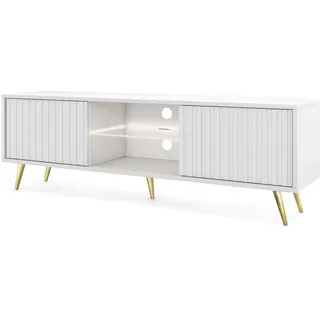 Selsey TV Schrank Board Sideboard Fernsehtisch Fernsehschrank Mit Lamellen 135 cm Goldene Beine Weiß Bello