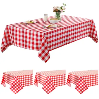 Cisolen Einweg-Tischdecke in Rot und Weiß, Gingham-Karo, PE-Tischdecke, rechteckige Tischdecken für Party, Weihnachten, Hochzeit, Picknick, Geburtstag, Halloween, Dekorationen, 130 x 220 cm, 4 Stück