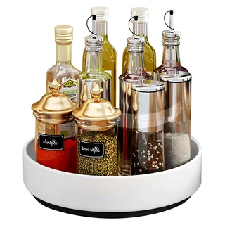 Drehteller Organizer aus Kohlenstoffstahl, 26 cm für Küchenschränke, große Kapazität, drehbar und rutschfest für Küchenregale und Arbeitsplatten (Weiß, 26 cm) - Weiß