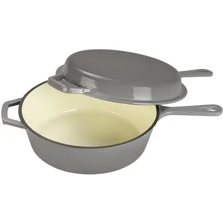 Echtwerk Schmortopf und Grillpfanne 2-in-1 Set, Gusseisen Bräter mit Deckel, Gusseisentopf mit Emaille-Beschichtung, Für Backöfen, Grill, BBQ und Induktion geeignet, Grau, 2,5 L