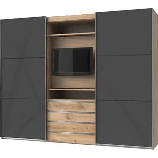 Schwebetürenschrank mit TV Halterung Eiche mit Glasfront grau,MIDLAND-43 - Braun