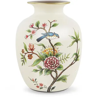 fanquare Chinesische Vogel- und Blumenvase, 20cm hoch, kleine Keramikvase, grüne Vintage-Vase für Pampasgras, getrocknete Blumen, Zweige, Büro- und Schlafzimmerdekoration
