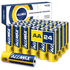 Allmax AA Maximum Power Alkaline Double A Batterien (24 Stück) - Ultra-Langlebigkeit, 10 Jahre Haltbarkeit, auslaufsicher, 1,5 V