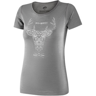 BRUBECK Damen Kurzarm Funktionsshirt | Atmungsaktiv | Thermo | Sport | Outdoor | Fitness | Unterhemd | T-Shirt | 27% Merino-Wolle | SS12720A Gr. XL Grau - Hirsch