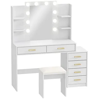 Homcom Schminktisch mit Hocker MDF Glas Weiß , Holzwerkstoff , 4 Fächer , 6 Schubladen , 40x140x120 cm , Schlafzimmer, Schminktische