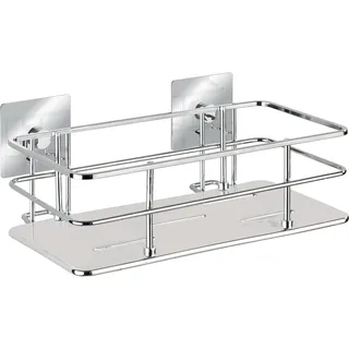 Wenko Turbo-Loc Quadro Duschkorb Edelstahl Wandablage - Befestigen ohne Bohren, Edelstahl rostfrei, 24 x 10 x 14.5 cm, Chrom