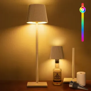 Jeebel 4-in-1 Kabellos Tischlampe, 5200mAh LED RGB Flaschenlampe aus Metall mit Stufenlos Dimmbarer, IP54, Tragbare Flaschenlicht and Tischlampe für Indoor-Outdoor Restaurant, Garten, Bar, Camping