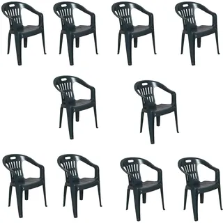 Dmora - 10er Set Gartenstühle Bisceglie, Gartensitz, Für drinnen und draußen, Mit Armlehnen und stapelbar, Made in Italy, 56x55 h78 cm, Grün
