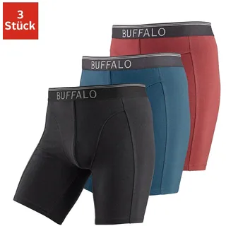 Buffalo Langer Boxer "Boxershorts für Herren" Packung, 3 Stk. in langer Form ideal auch für Sport und Trekking, bordeaux, petrol, schwarz