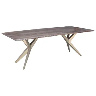 MASSIVMOEBEL24.DE Baumtisch Akazie 220x100x76 grau lackiert Beine silber matt FREEFORM 4 #53 - Grau