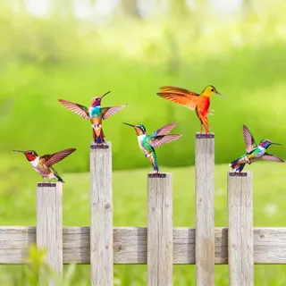 TZQFROCE 5 Stück Gartendeko Bemalte Vogel Vögel Gartenstecker Deko Gartendeko Für Draußen Metall Bunt Bemalte 2D Vogel Baumstecker für Gartendekoration Holz Zaunfiguren Frühling Bäume Deko