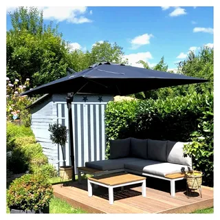Sonnenschirm 250 x 250 cm Groß Ampelschirm mit Kurbel, 360-Grad drehbar, Fußpedal und Kreuzsockel für Terrasse und Balkon, Grau - Grau