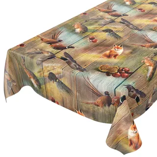 ANRO Wachstuch Tischdecke abwaschbar Jagt Wild Jäger Motiv Holz 160 x 140 cm Braun