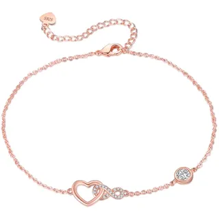 Jbniuay Geschenke für Frauen - Fußkettchen für Damen Roségold - fussketten für frauen 925 Sterling Silber Herz infinity Fußkettchen Längenverstellbar 23 + 5