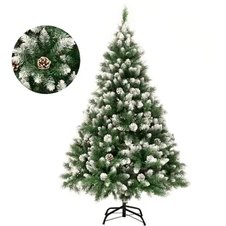 GIGALUMI Künstlicher Weihnachtsbaum mit Schnee-Effekt 150cm 760 Spitzen Tannenbaum mit beschneiten Ästen und Tannenzapfen inkl. Metallständer