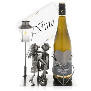 Nordstern Flaschenhalter Tanzpaar mit Laterne für Teelicht - Weinhalter mit Grußkarte als Paargeschenk zur Hochzeit oder Verlobung
