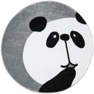 Carpet City Kinderteppich Panda-Bär Grau - 160 cm Rund - Teppich Tier-Motiv Kinderzimmer für Mädchen und Jungen