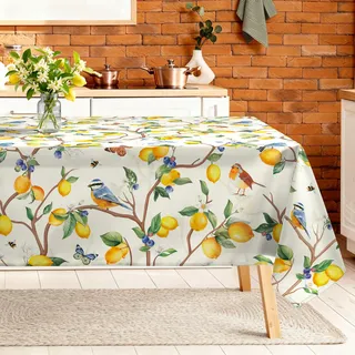 Arquiel gelbe Zitrone Tischdecke Rechteckig Abwaschbar Vogel Tischdecken Polyester Wasserabweisend, Frühling Sommer Tischwäsche Dekoration für Küche Garten Party, 152×213 cm