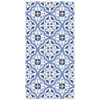 Panorama Vinyl Teppich Hydraulic Fliesen Blume Blau 80x200 cm - Kitchen Floor Mat Küchenmatte - Rutschfestes Flammhemmend - Groß Teppich - Teppiche PVC