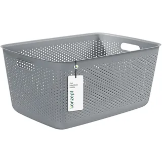 KONZEPT Aufbewahrungsbox 45l, Aufbewahrungskorb aus Kunststoff mit Griff, perforierte, grau Boxen zur Aufbewahrung