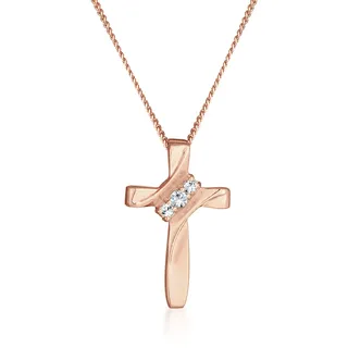 Silberkette ELLI "Halskette Kreuz 925er Silber vergoldet, mit Kristallen von Swarovski" Gr. 45, rosa (rosegold), Halsketten, Damen, 45,mit Stein, Silber 925 (Sterlingsilber), Silberkette