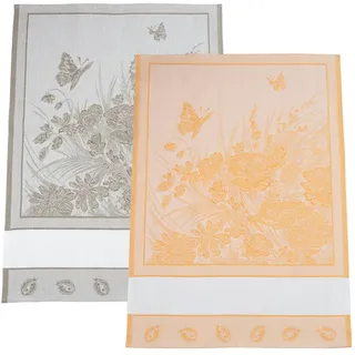 Filet - Set mit 2 Geschirrtüchern aus Jacquard mit Einsatz aus Aida-Stoff, 55 Löcher zum Besticken, ideal zum Trocknen von Geschirr, hergestellt in Italien, Blumenmuster, Farbe Gelb und Seil