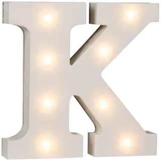 Out of the Blue 57/6084 - Holz Buchstabe "K" beleuchtet mit 8 LED Lichtern, batteriebetrieben, ca. 16 cm