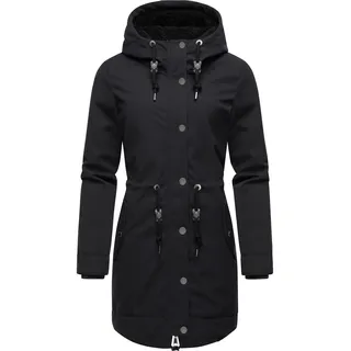 Parka RAGWEAR "Kurzmantel Canny Canvas", Damen, Gr. M, schwarz, Obermaterial: 100% Polyester PES.  Obermaterial: Futter: 100% Polyester PES. 100% Polyester PES., figurumspielend ca. Mitte Oberschenkel, hoch geschlossener Ausschnitt, verstellbar Rippstrickbündchen, Jacken Parka, Wasserdichter Damen Wintermantel mit Kapuze