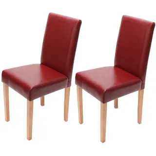 2er-Set Esszimmerstuhl Stuhl Küchenstuhl Littau ~ Leder, rot, helle Beine