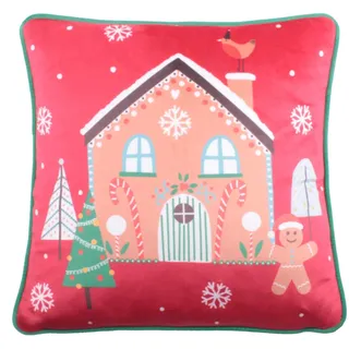Fusion Weihnachtskissen mit Lebkuchenmann, mit Samt gefüllt, 43 x 43 cm, Mehrfarbig