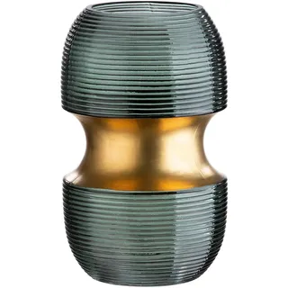 GILDE Deko Vase Glasvase - Moderne Blumenvase mit Rillen Design - Geschenk Geburtstag Tischdeko Weihnachten Hochzeit Goldhochzeit - Farbe: Grün Gold Höhe 22 cm