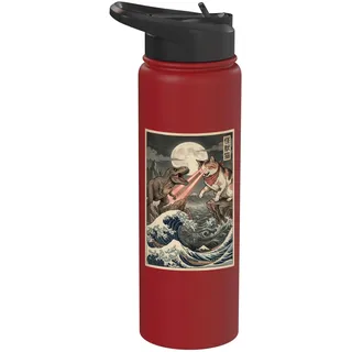 Cat vs T-Rex Japanische Great Wave Japan Manga Art Stainless Steel Insulated Water Bottle