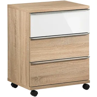 Moderano Rollcontainer , Weiß, Sonoma Eiche , Glas, Holzwerkstoff , 3 Schublade(n) Schubladen , 51x65x40 cm , Lga, Goldenes M, BQ - Bündnis für Qualität, Made in Germany , Typenauswahl , Büromöbel, Schreibtischcontainer, Rollcontainer
