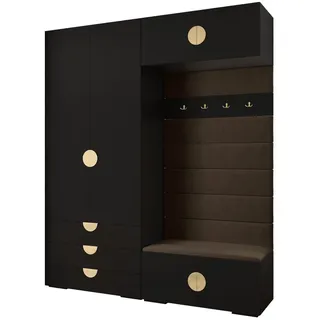Abiks Möbel Garderoben-Set 236,7/200/47 , Schwarz, Braun, Goldfarben , Metall , Nachbildung , 8 Fächer , 200x236.7x47 cm , Garderobe, Garderoben-Sets & Garderoben-Serien, Garderoben-Sets